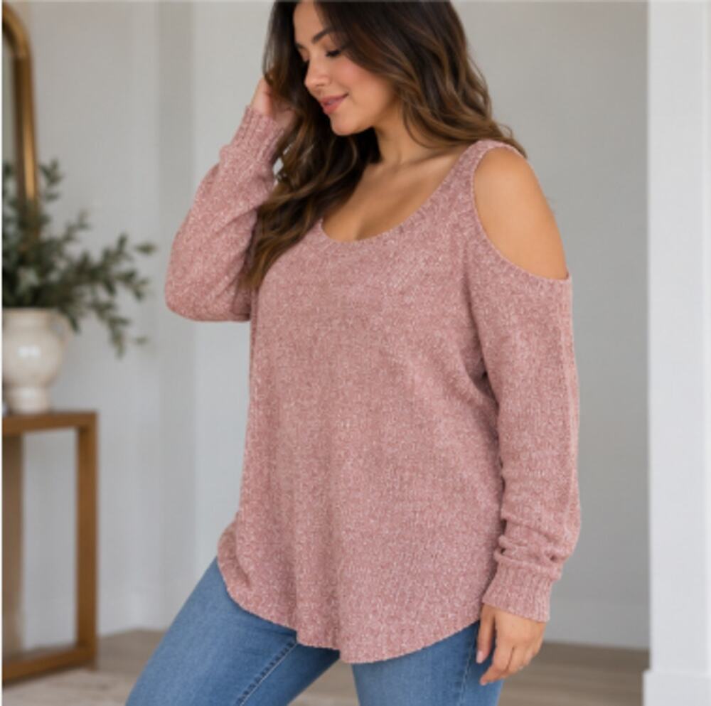 Torrid Pink Marled Cold Shoulder Sweater 1X Ribbed Long Sleeve Cutout Plus Size